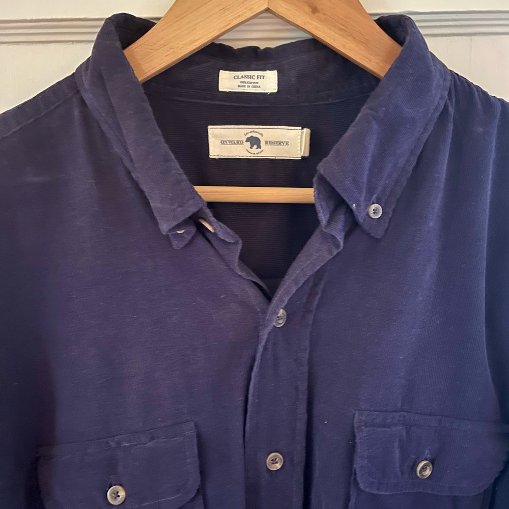 Onward Reserve Corduroy Navy Blue Button Down Shirt